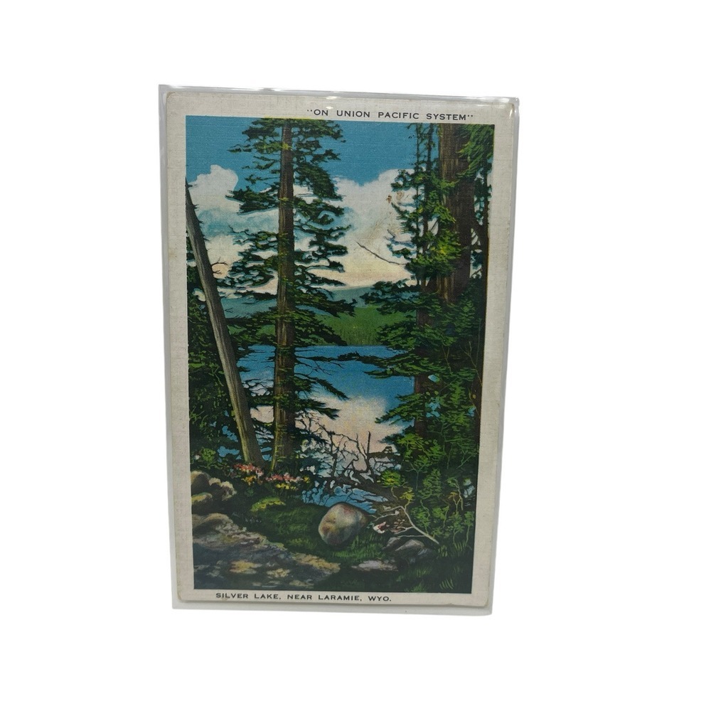 Silver Lake Near Laramie Wyoming Vintage Linen‎ Postcard Art Tone Glo Var Finish